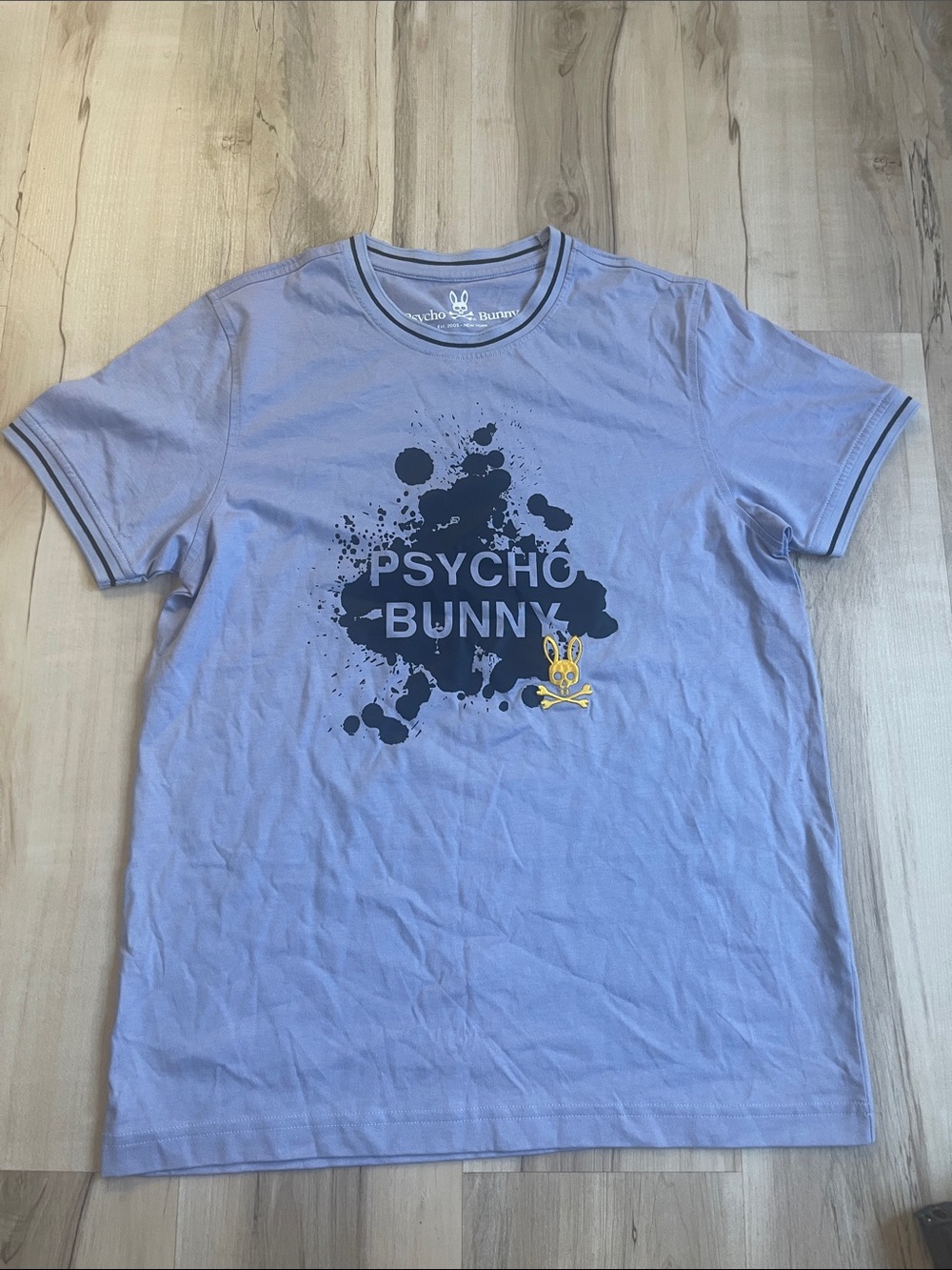 Psycho Bunny Lavender Short-Sleeve Tee with Navy Splash and Yellow Logo